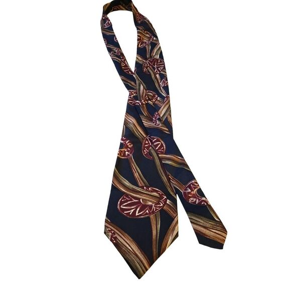 Vintage‎ Adolfo Abstract Blue Burgundy Silk Neck Tie Business Wedding Office - Picture 3 of 12